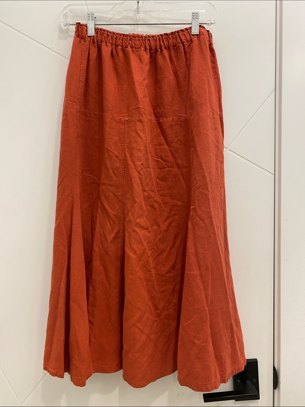💥 Handmade Rust Orange A-Line Cotton Skirt Elastic Waist | Boho Farmstead Wester